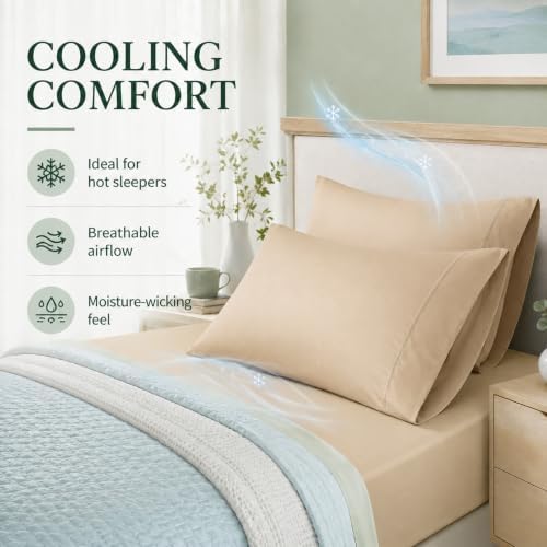 Pillow Cases Set, 100% Rayon from Bamboo, Standard 20"x26" Beige - Image 4