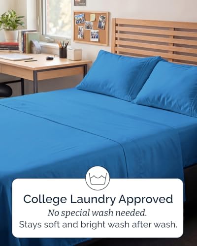 Full XL Sheets - 4 Piece Full XL Sheet Set - Cool & Breathable - Royal Blue - Image 6