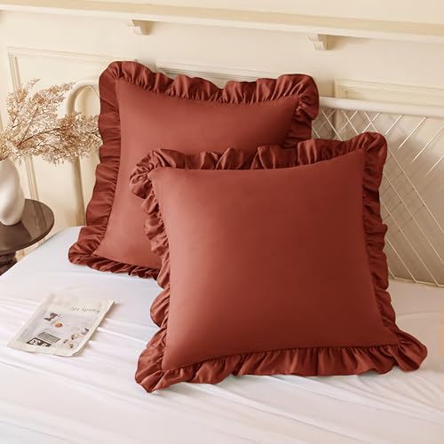 KKJIAF 2 Pack Ruffle Pillow Cases 26x26 Inches, Dusty Orange by KKJIAF