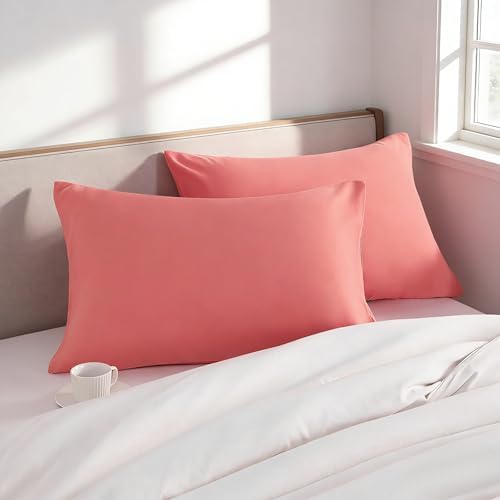 Queen Pillow Cases, 2 Pack, 20x30 in, Microfiber, Coral Pink - Image 2