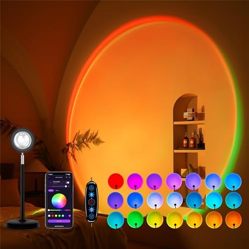 Tsrarey Sunset Lamp Projection, Not Only 21 Colors Sunset Lights, 180 Degree Rotation Led Light, Push Button Switch & APP Control Projector for Party Bedroom Decor by Tsrarey
