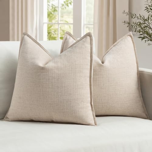 MIULEE Thick Textured Decorative Throw Pillow Covers 22x22 in Natural Linen by MIULEE