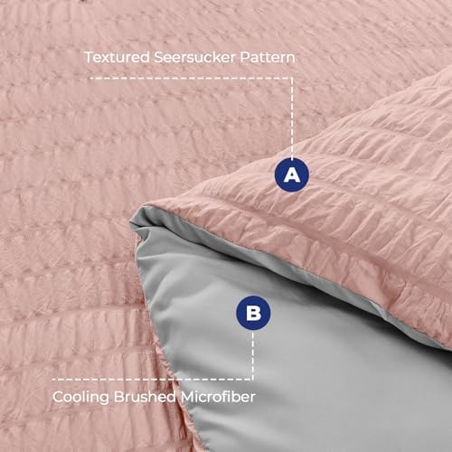 HYMOKEGE Rose Gold/Light Grey King Size Comforter Set Seersucker 7 Pieces - Image 4