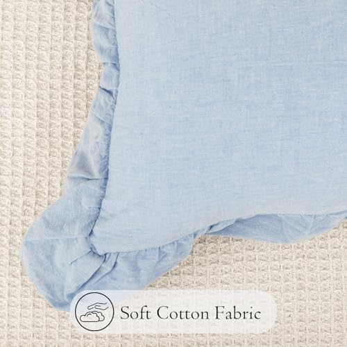 JoraLion Ruffled Lumbar Pillow Cover 16x24 Solid Light Blue - Image 5