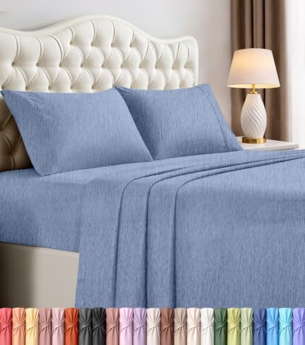 Queen Sheet Set, 4 Pieces 16" Deep Pocket Hotel Luxury Sheets, Heather Navy by UTOPIABEDDING