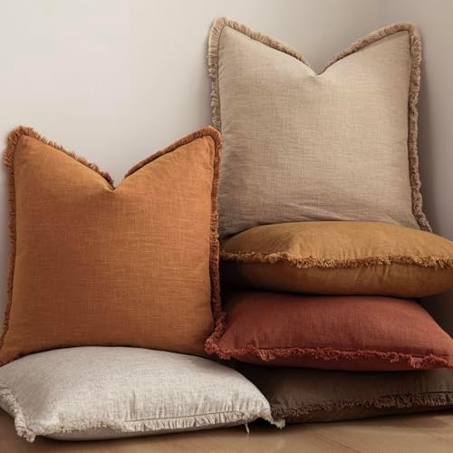 Foindtower Decorative Linen Fringe Throw Pillow Covers 16×16 Inch - Image 6