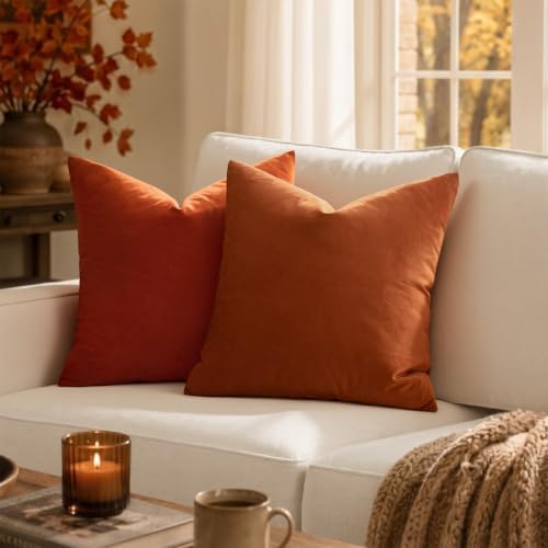 MIULEE Velvet Fall Throw Pillow Covers 20x20 Inch Pack of 2 Rust - Image 2