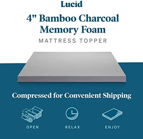 Lucid® 4" Bamboo Charcoal Memory Foam Topper – Extra Thick – Twin XL - Image 5