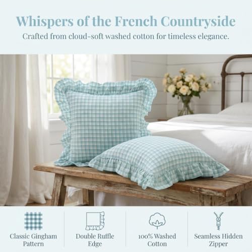 Mywinlle Dusty Blue Plaid Throw Pillow Shams - Image 2