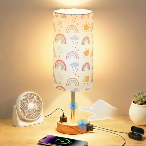 Bedside Table Lamp, Dimmable Touch, AC Outlet, USB A+C (SunRainbow) by Unknown
