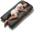 U Shaped Pillow Full Body Support Quilted 55 in Charcoal by OlenaCasa