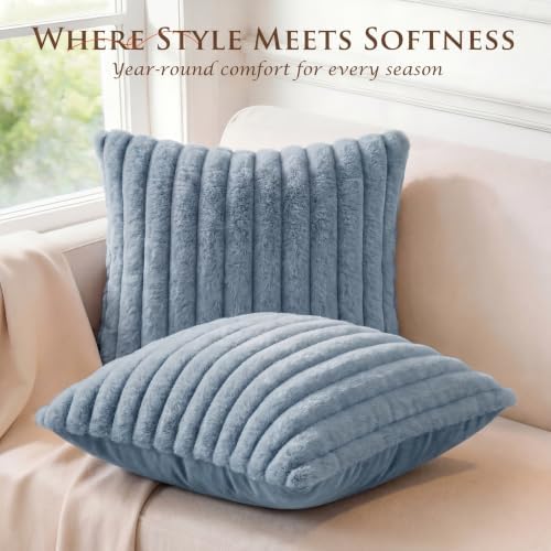 Set of 2 Decorative Throw Pillow Covers 20x20 Faux Fur Light Blue - Image 4