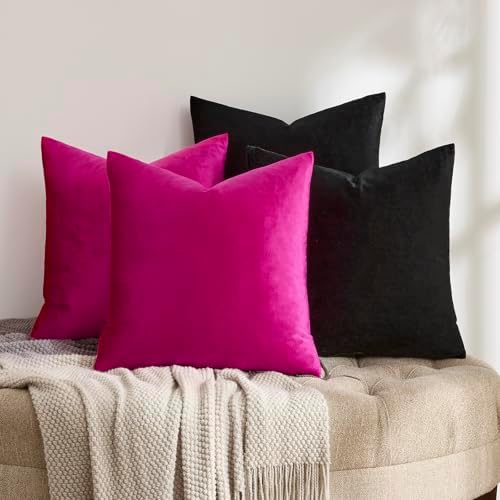 GIGIZAZA Pack of 4 Decorative Velvet Pillow Covers 18x18 Black Hot Pink - Image 2