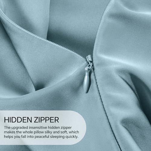 INFIIXSO Silk Pillow Cases 2 Pack, Standard Size, Hidden Zipper, Airy Blue - Image 5