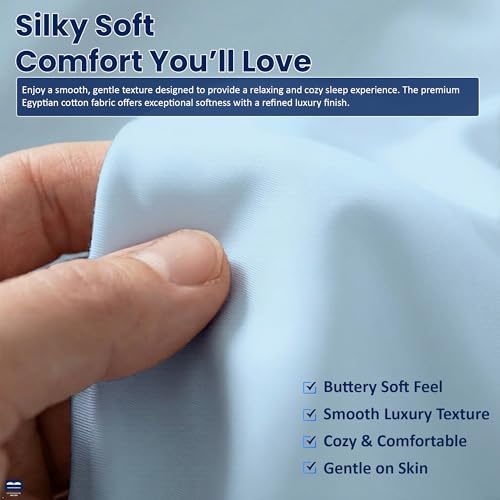 Cottingon 4 Piece RV King Sheets Fits 15" Deep, Egyptian Cotton, Light Blue - Image 4