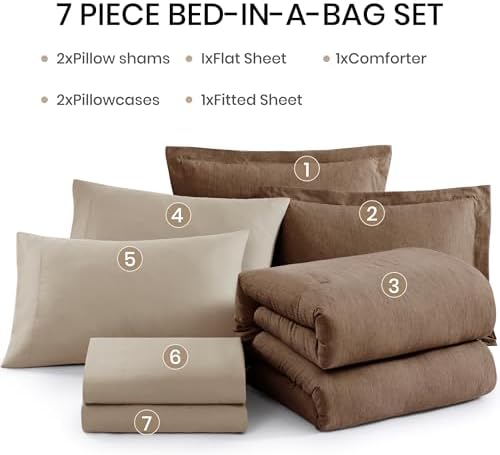 Monbix Oversized King Comforter Set 7 Pieces Brown Bed in a Bag - Image 7