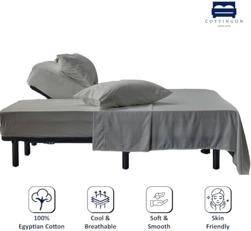 4 Piece Flex Head King Sheet Set 34" Top, 100% Egyptian Cotton, Light Grey - Image 2