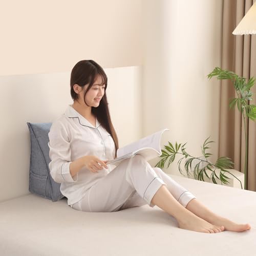 Triangular Reading Pillow with Side Pocket, Backrest Support Cushion - Image 2