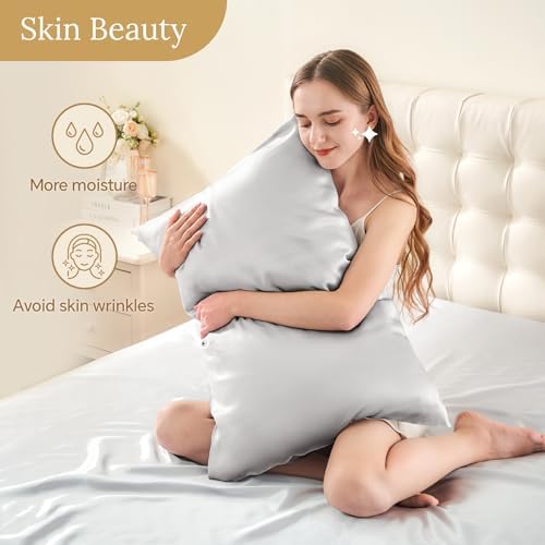 INFIIXSO Silk Pillow Cases Queen Size Set of 2, Hidden Zipper, Light Grey - Image 3