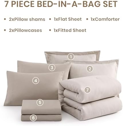 Monbix Full Size Comforter Set 7 Pieces Oatmeal Beige Bed in a Bag - Image 7