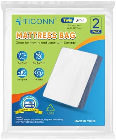 TICONN 2PK Plastic Mattress Bags by TICONN