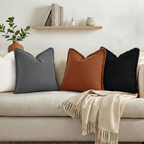decorUhome Linen Fringe Light Rust Throw Pillow Covers 20x20 Set of 2 - Image 7