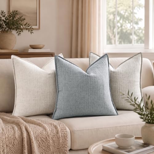 decorUhome Sky Blue Textured Linen Throw Pillow Covers 16x16 Set of 2 - Image 4
