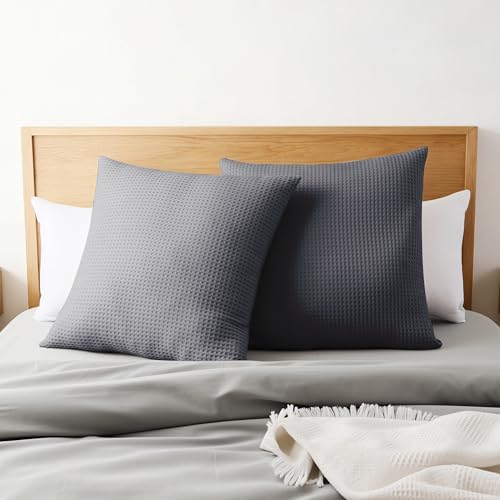 100% Cotton Waffle Weave Throw Pillow Covers Set of 2, Dark Grey - Image 6
