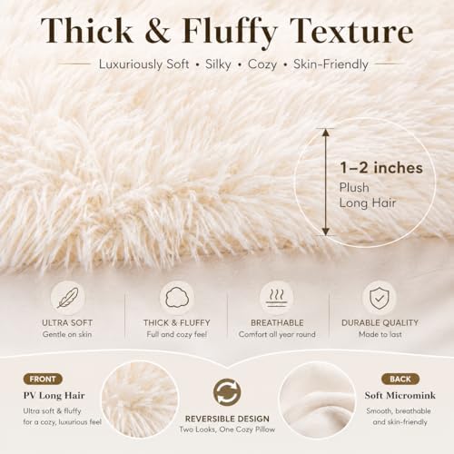 REAFORT Long Hair Faux Fur Euro Sham Cover 26"x26", Hidden Zipper - Image 6