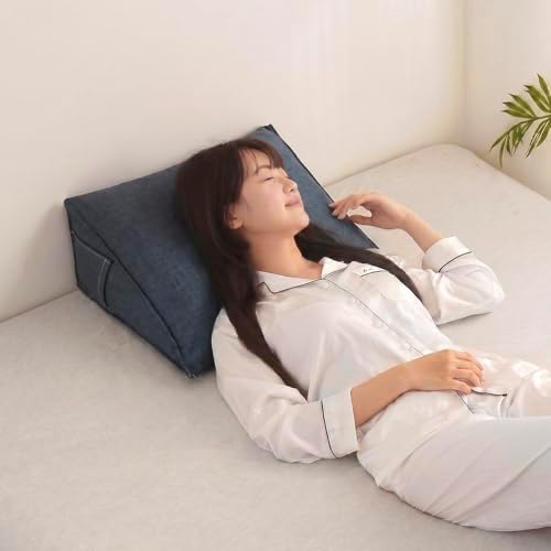 Triangular Reading Pillow with Side Pocket, Backrest Support Cushion - Image 3