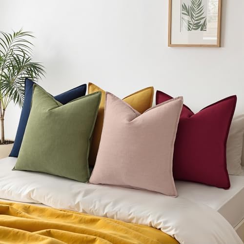decorUhome Fall Burgundy Linen Throw Pillow Covers 20x20 Set of 2 - Image 6