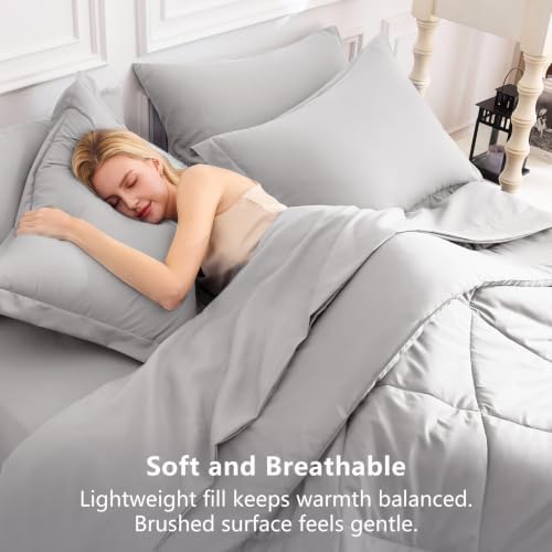 CozyLux Super King Comforter Set 120"x120", 7 Piece, French Grey - Image 4