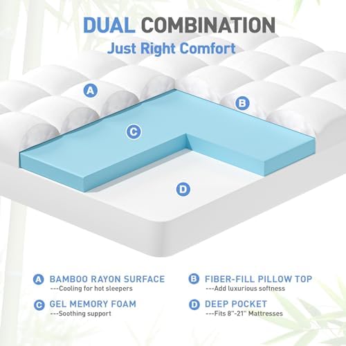 Dual Layer 3 Inch Memory Foam Mattress Topper Queen Size, 2 Inch Cooling Gel - Image 2