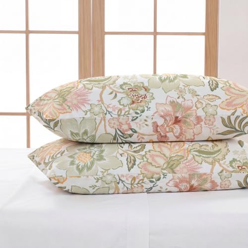 Bedorm 100% Cotton Pillowcases Set of 2 King Size Floral Pillow Cover Green - Image 7