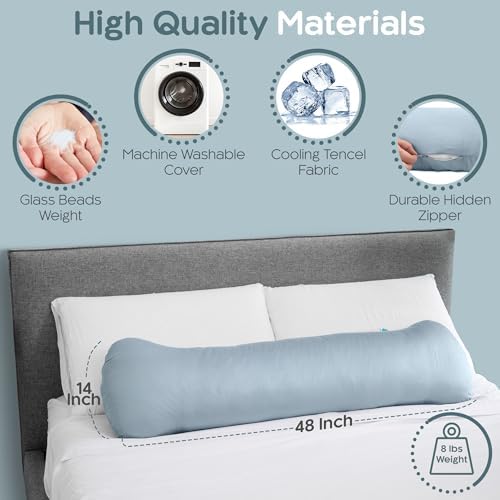 SleepCloud Weighted Body Pillow 8lbs, Cooling Tencel Cover, 48” x 14” XL - Image 6