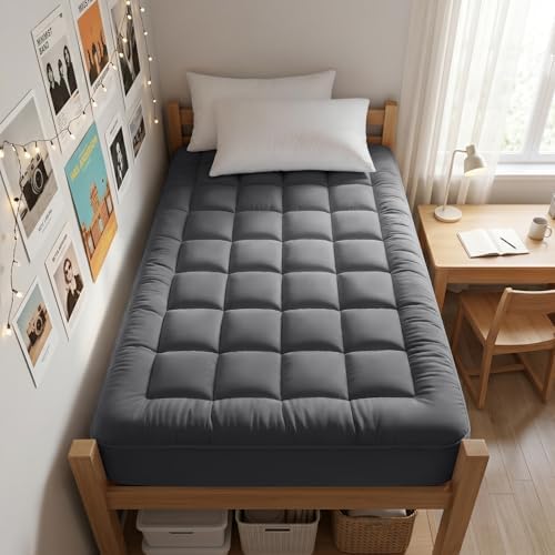 EASELAND Twin XL Mattress Pad Pillow Top Dorm Mattress Topper Dark Grey by EASELAND
