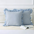 Mywinlle Dusty Blue Plaid Ruffle Gingham Euro Pillow Shams 26"x26" by Mywinlle
