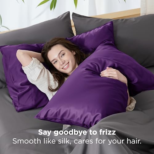 Bedsure Purple Pillow Cases Queen Set of 2, 100% Rayon Derived from Bamboo - Image 4