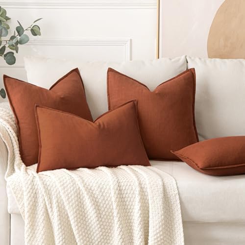 MIULEE Decorative Linen Pillow Covers 20x20 Inch Rust - Image 4