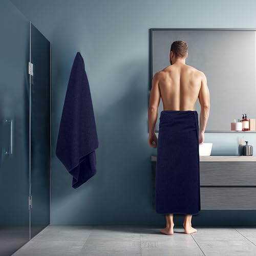 COTTON CRAFT Euro Spa Waffle Weave Bath Sheets - Set of 2 Navy Towel Sheets - Image 6