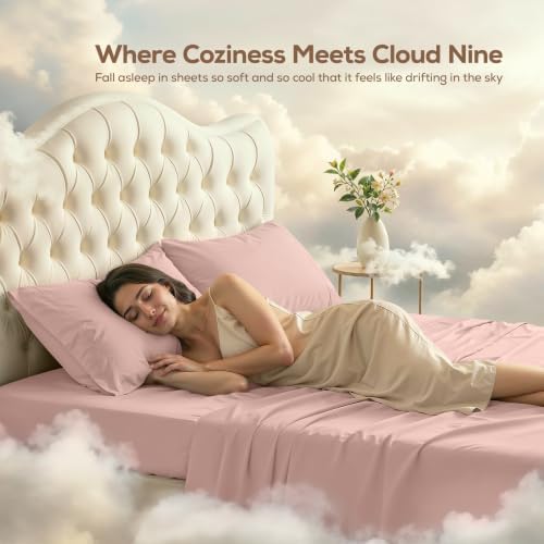 California King Sheets Set, 4 Pieces 16" Deep Pocket Bed Sheets, Blush Pink - Image 4