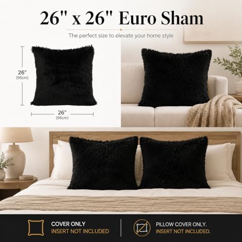REAFORT Long Hair Faux Fur Euro Sham Cover 26"x26", Hidden Zipper - Image 3
