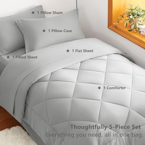 CozyLux Twin Comforter Set 68"x88" Light Grey - Image 6