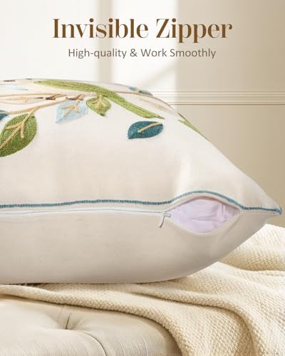 Animal Embroidered Throw Pillow Cover 18x18 Inch, Floral Birds - Image 3