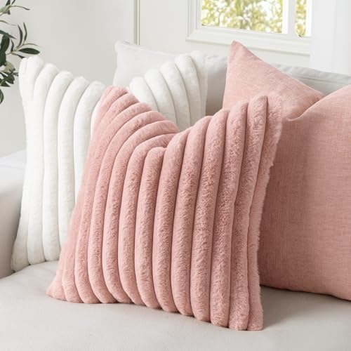 MIULEE Faux Fur Lumbar Throw Pillow Covers 12x20 Set of 2 Blush Pink - Image 3