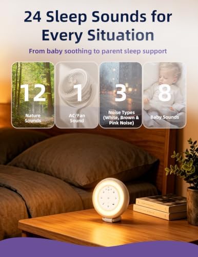 Portable Baby Sound Machine, 24 Sleep Sounds, Voice Recording & Night Light - Image 3