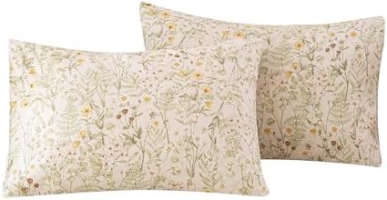 ECOCOTT Floral Pillowcases Standard Size 2 Pack, 100% Washed Cotton Pillow Cases by ECOCOTT