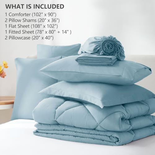 CozyLux King Comforter Set 102"x90" Light Blue - Image 6