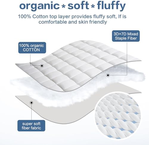 Cotton Twin XL Mattress Pad Fitted Quilted Mattress Cover - Image 3