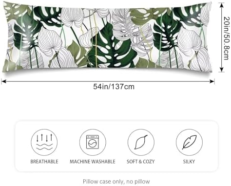 Silk Satin Body Pillow Cover for Hair and Skin, Palm Leaf Long Pillow Case - Image 2